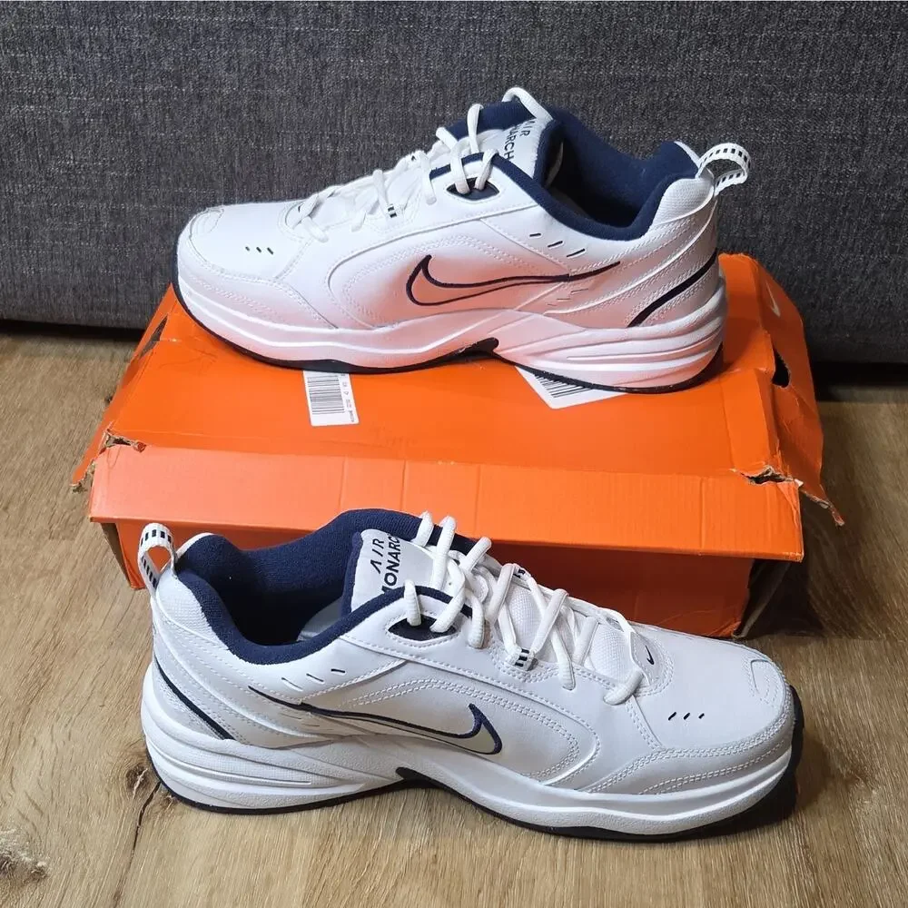 Nike Air Monarch IV White/Blue/Black Mens Low Top Lace-Up Athletic Sneaker 11.5M